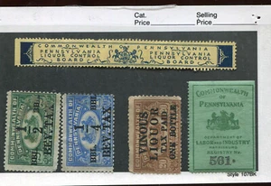 US BRIEFMARKEN COMMONWEALTH OF PENNSYLVANIA EINNAHMEMARKEN (D218) + WEINMARKE - Bild 1 von 2