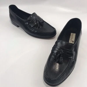 Stanley Blacker Italy Black Leather Tassel Slip On Dress Loafer Shoes Mens 11 WW - Picture 1 of 11