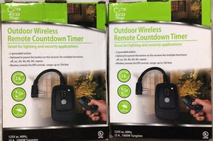 2er Set ECO Stecker Outdoor Funk Fernbedienung Countdown Timer 2 geerdete Steckdosen - Bild 1 von 2