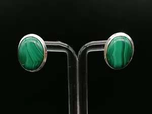orecchini donna in argento bianco 925 vera malachite verde a clips con perno - Foto 1 di 12