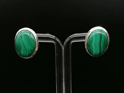 orecchini donna in argento bianco 925 vera malachite verde a clips con perno - Immagine 1 di 4