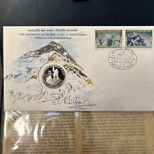 EDMUND HILLARY NORGAY TENZING SIGNED 25th ANNIV. EVEREST COVER & SILVER COIN