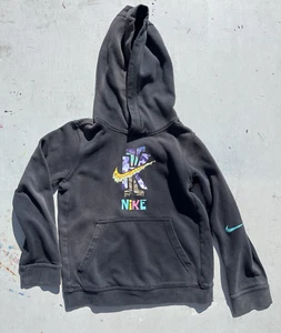 Kid's Nike Hoodie Black Spell-Out S Faded Outdoor Camping Hike Logo Streetwear - Picture 1 of 18