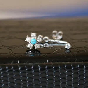 Arizona Turquoise Gemstone Natural Diamond Flower Ear Jacket in 14k Gold Jewelry - Picture 1 of 3