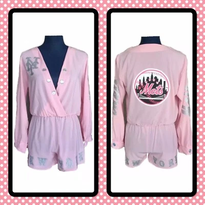 Women's NEW YORK METS Pink Romper w/silver glitter Size S/M - Image 1 of 4