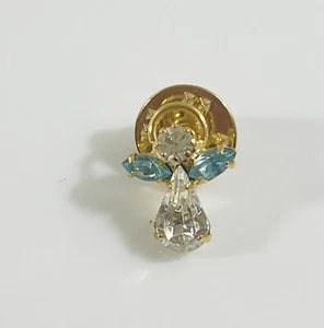 March Birthstone Guardian Angel Lapel Pin Light Blue & Clear Faceted Crystals - Picture 1 of 5