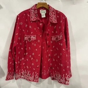 Quacker Factory Red Bandana Jacket Western Collared Bling Sz Small Oversized VTG - Picture 1 of 12