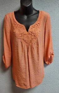 Como Blue Lace Orange Rayon Blend V-Neck Top. Size Medium. NWT #343 - Picture 1 of 7