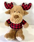 Reindeer Moose Soft Plush Rattle 14 in Christmas Holiday Red Check Spark Create 