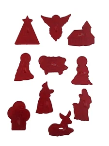 Juego de 10 cortadores de galletas de plástico rojo vintage HRM Belén Navidad - Imagen 1 de 3