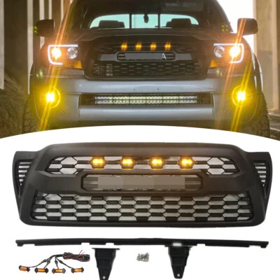 Upgrade Front Mesh Grille For 2005-2011 Tacoma Bumper Grill Matte Black W/4 LEDs Foto 1 de 4