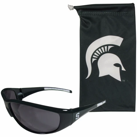 Michigan State Spartans Wrap Sunglasses w/ Microfiber Bag NCAA Licensed Eyewear Cover