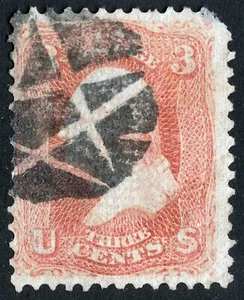 US Sc 94 Red 3¢ F Grill 1868 Negative Star Skinner Eno ST-0 32 Derby Conn Cancel - Picture 1 of 1