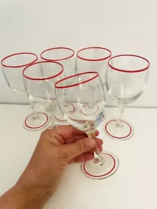 🟢 Set 6 calici bicchieri vintage vetro con filo rosso - Imagen 1 de 2