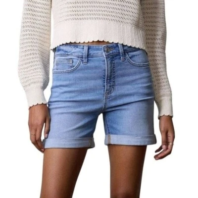 LC Lauren Conrad Womens High Rise Light Wash Cuff Bermuda Jean Shorts Sz 12 New - Image 1 of 4