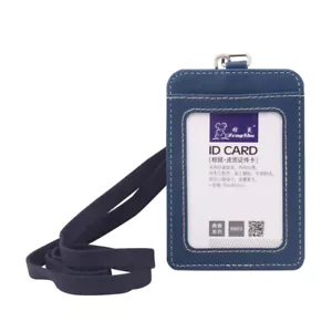 ID Badge Card Holder Pu Leather Vertical Clip Neck Strap Lanyard Necklace Case - Picture 1 of 13