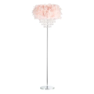 Modern Chandelier Style Pink Feather Floor Lamp with Waterfall Acrylic Drople... - Picture 1 of 5
