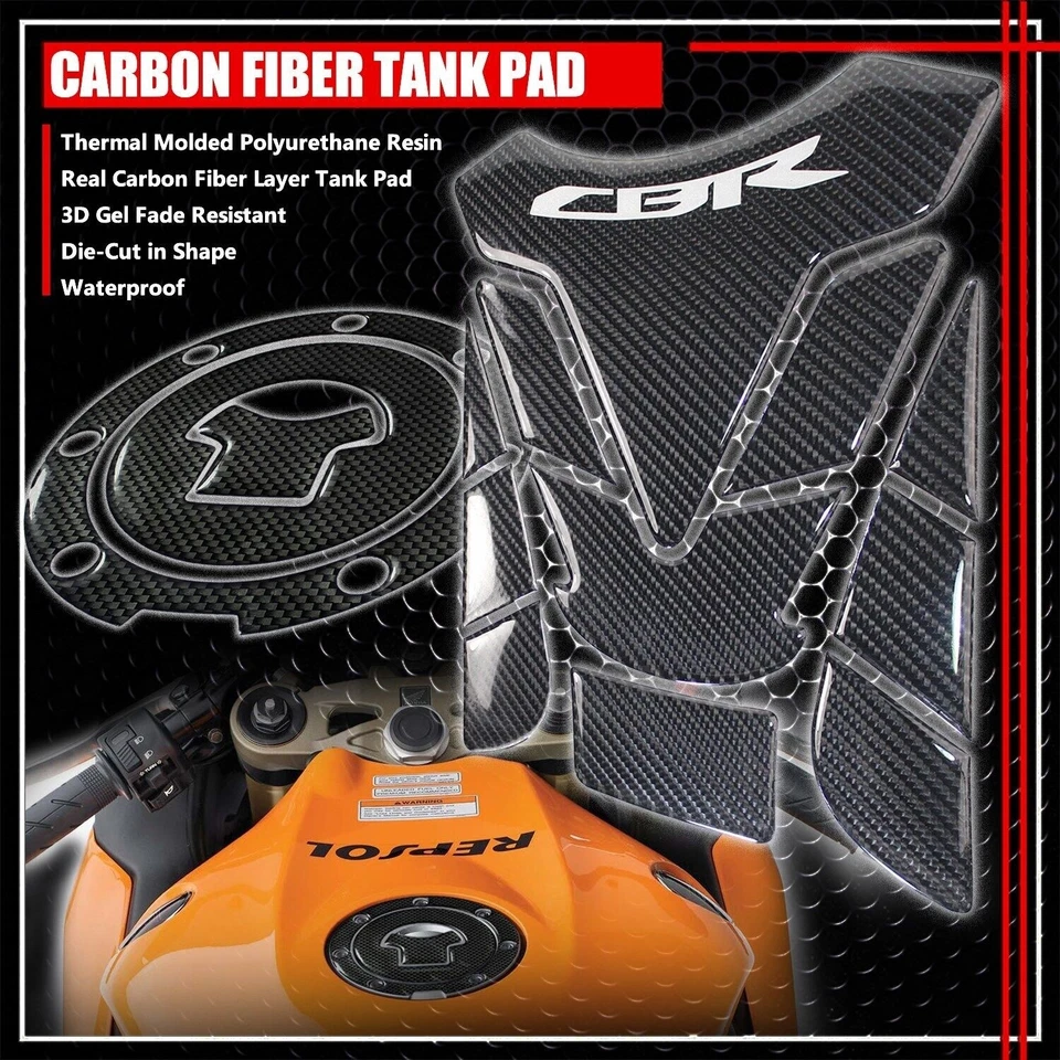 03-16 CBR-1000RR/600RR GAS LID COVER+REAL CARBON FIBER GAS TANK PAD PROTECTOR - Image 1 of 1