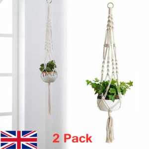 2 X Macrame Plant Hanger Flower Pot Holder Hanging Jute Rope Wall Art Garden UK - Picture 1 of 10
