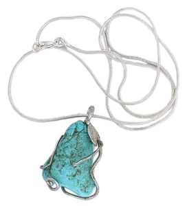 Turquoise Wirewrapped Crystal Silver Color Pendant 22 Inch Snake Chain EPPC90 - Picture 1 of 2