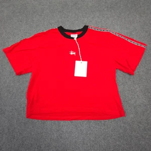 vtg Stussy Shirt Womens 8 Red Cropped Short Sleeve Crew Neck T Shirt Size 8 NWT - Picture 1 of 13