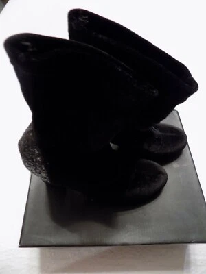 Botas para mujer de terciopelo negro brillante tacón trozo media pantorrilla talla 7 Foto 1 de 4