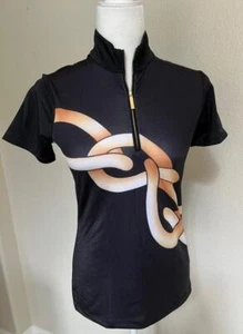 EP womens XS black gold chain pattern s/s 1/4 zip stretch wicking golf top shirt - Picture 1 of 3