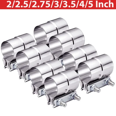 4/8pcs 2/2.5/3/3.5/4/5 Inch Lap Joint Exhaust Band Clamp Stainless Steel T304 - Image 1 of 4