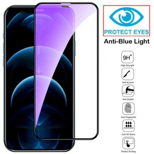 Anti-Blue Light For iPhone 15 14 13 12 11 Pro Max Screen Protector - Picture 1 of 9