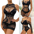 Women's Sexy Bodycon Hollow Out Sheer Clubwear Lingerie Fishnet Party Mini Dress