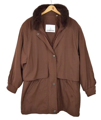 Abrigo London Fog para mujer talla mediana marrón retro parka ribete de piel sintética chaqueta de invierno Foto 1 de 4