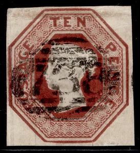 GB QV SG57, RARE 10d brown CUT SQUARE, FINE USED. Katze 1200£. - Bild 1 von 1