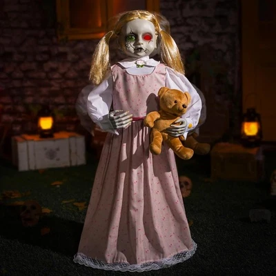 ELAMAS Halloween Animatronics 36inch Doll, 3ft Animated Decorations with Sound Activate