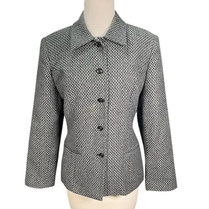 SAG HARBOR Wool Blend Blazer Hounds Tooth Grey Black Size 10P Button Up Vintage - Picture 1 of 12
