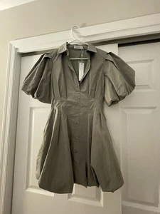 NWT Jonathan Simkhai Cleo Pleated Poplin Balloon Mini Dress In Eucalyptus (2) - Picture 1 of 10