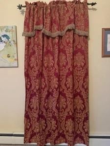 ORNATE BURGUNDY & GOLD CURTAIN ATTACHED VALANCE TASSEL SPLITS IN MIDDLE 58”X85” - Picture 1 of 15