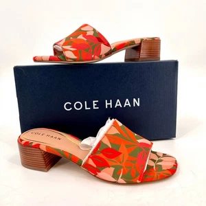 Sandalia Cole Haan Calli Banda Única Deslizable Talla 7B Tela Estampado Multi Hojas Cuero - Imagen 1 de 14