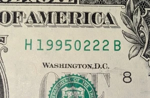 $1 Birthday Note (February 22nd 1995) Fancy Serial Number - Picture 1 of 3
