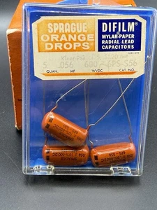 Vintage Sprague Orange Drop 6PS-S56 .056uF 600V NOS Difilm Capacitors (Set of 3) - Picture 1 of 5