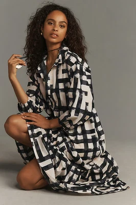 NWT Anthropologie Maeve Bettina in Carbon Plaid Cotton Shirt Dress XL - Image 1 of 4