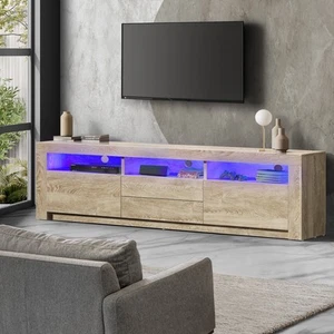 Oikiture TV Cabinet Entertainment Unit Stand RGB LED Storage Drawer Oak 180cm - Picture 1 of 8