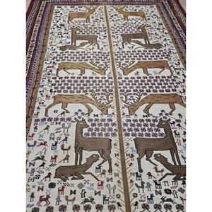 VTG Afghan Handmade Sumak Living Room Area Rug Wool Kilim Carpet Flat Weave Deer - Picture 1 of 5