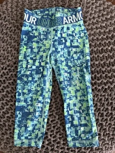 Under Armor Blue & Green Leggings Capri Pants Girls Size 6 - Picture 1 of 5