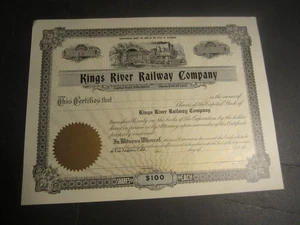 um 1900 - KINGS RIVER RAILWAY COMPANY - Aktienzertifikat - ca. - Bild 1 von 1