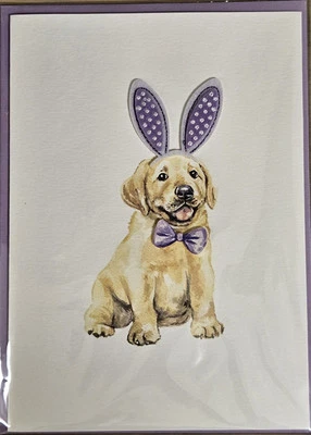 PAPYRUS 3D FELT BUNNY EARS GOLDEN RETRIEVER PUPPY EASTER CARD - Image 1 of 3