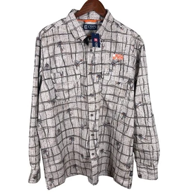 Chaps Men's Size Large White Fishing Lure Button Down Pocket Long Sleeve Shirt - Image 1 of 4