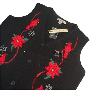 Susan Bristol Urlaub Strickjacke Weste Weihnachtsstern Kardinal ärmellos Medium - Bild 1 von 6