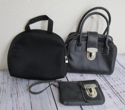 Lote De 3 Victoria's Secret Guijarro Negro Imitación Cuero Maquillaje Cartera Bolso Muñequera Foto 1 de 4