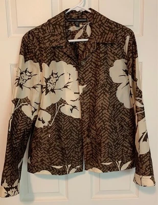 Ellen Tracy Linda Allard 衬衫花卉木槿和动物印花上衣 14P — 第 1/4 张图片