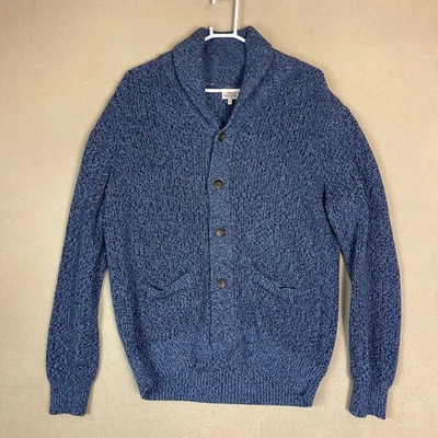 Cardigã suéter masculino gola xale azul marca Faherty XL mistura de algodão cashmere - Imagem 1 de 4